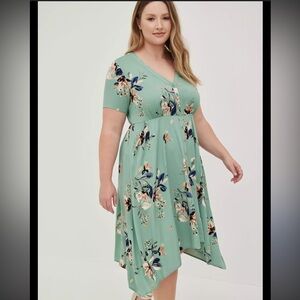 Torrid Green Floral Challis Midi Shirt Dress Sz 3X
